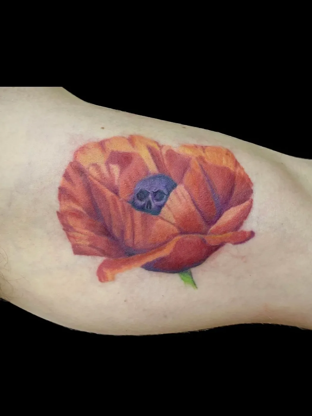 Poppy with hidden skull by Ky Bell, Alliance Tattoo Eugene Oregon